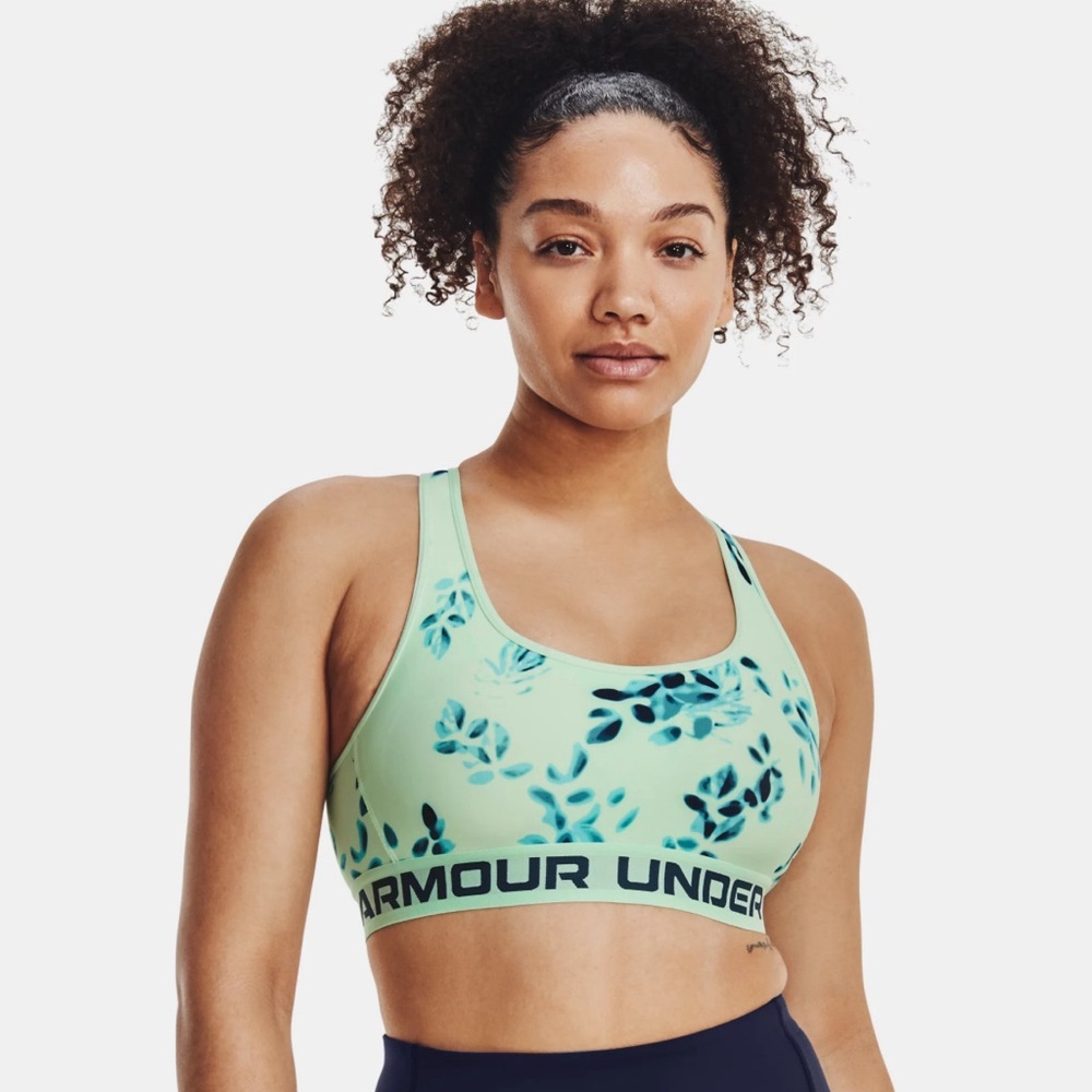Under Armour NWT Women's Medium Cossback Mint Green Floral Printed Sports Bra